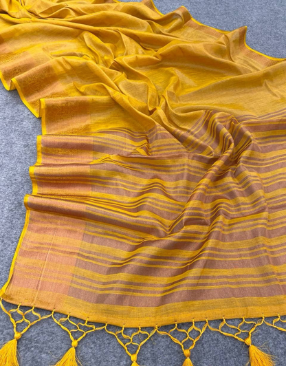 Anjali Yellow Linen Silk Saree