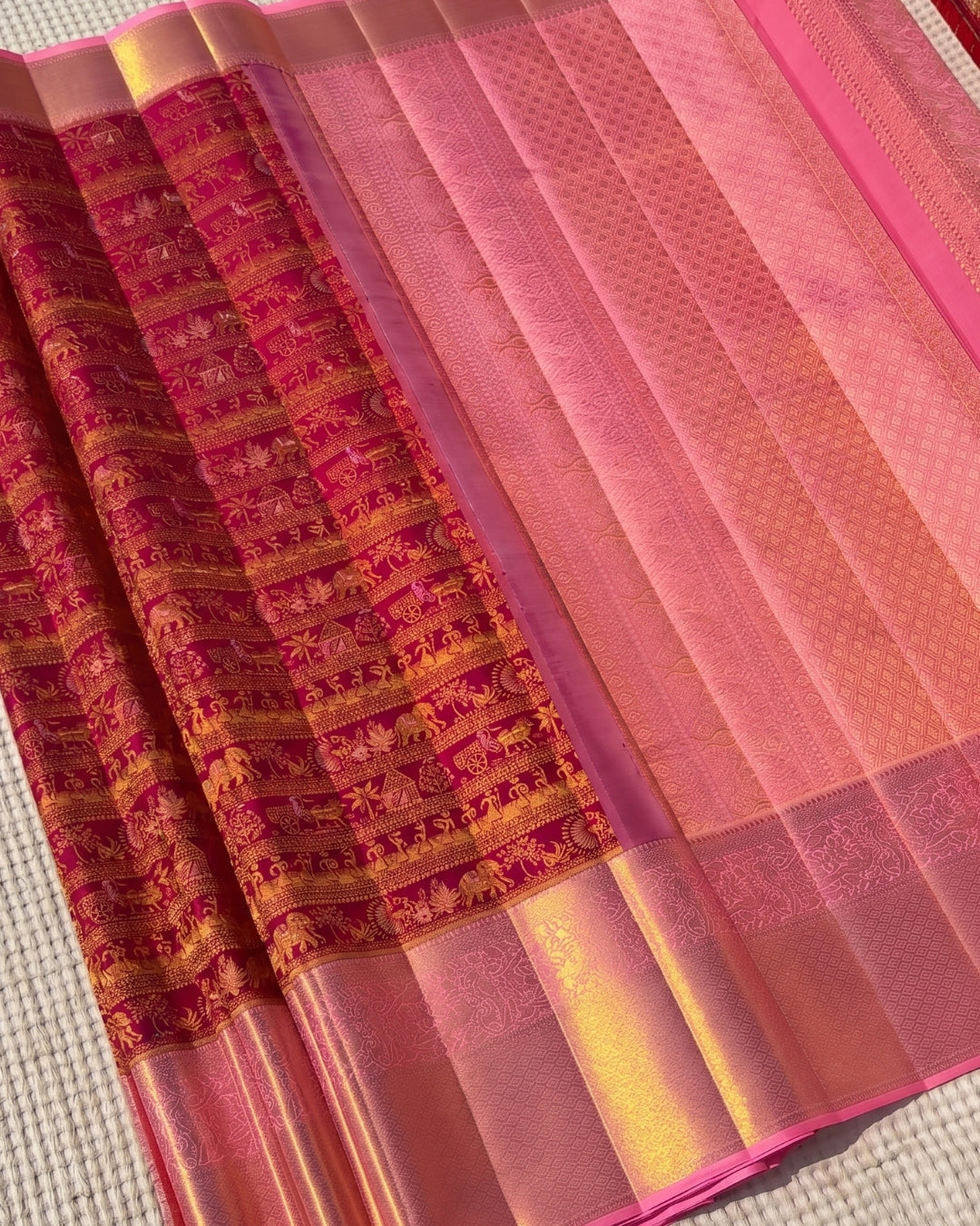 Yashika - Royal Pink Temple Weave Saree