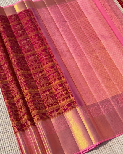 Yashika - Royal Pink Temple Weave Saree