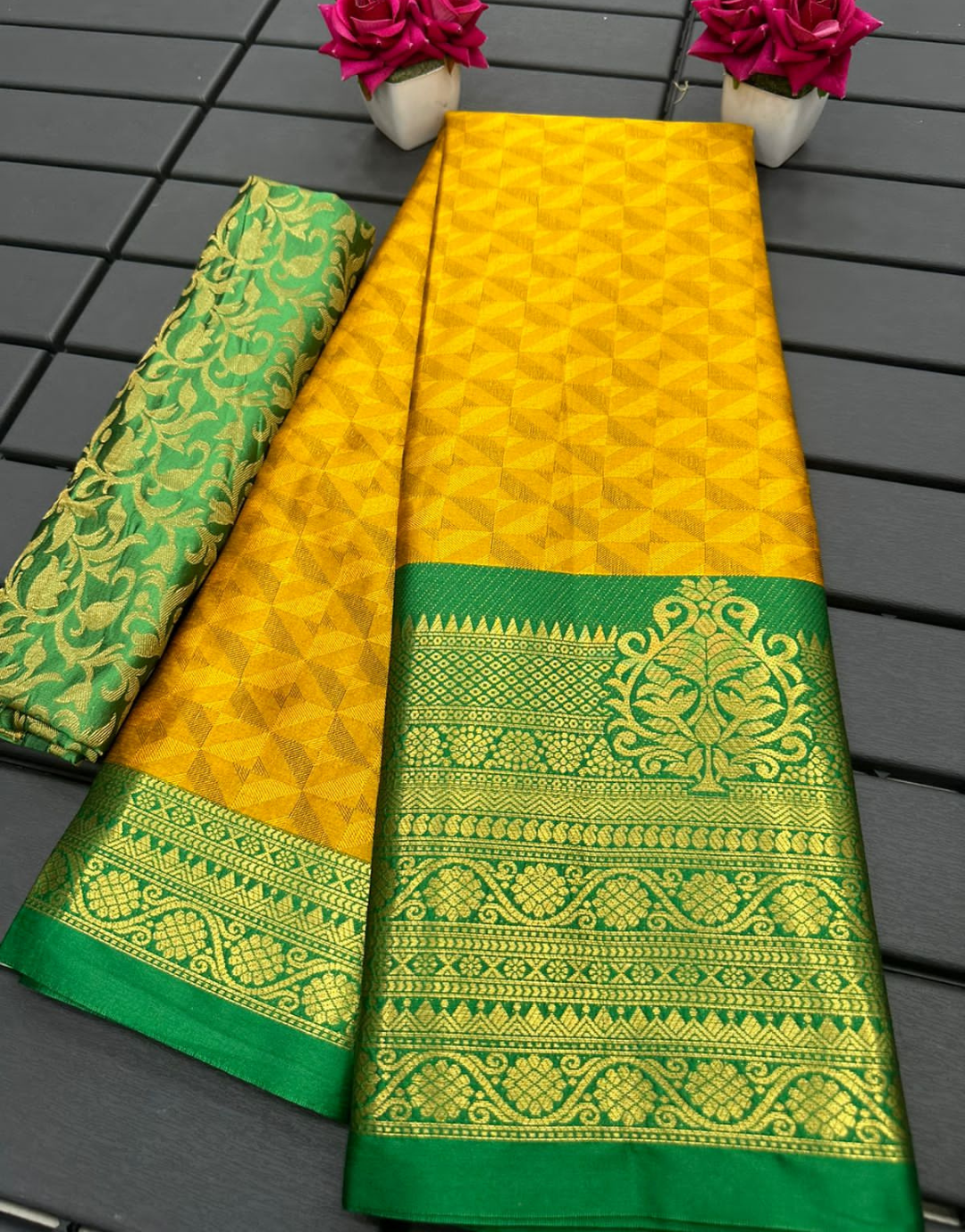 Neela Mustard Yellow Cotton Silk Saree