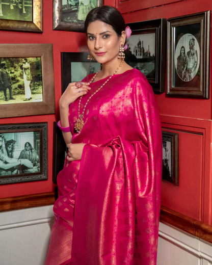 Fuchsia Glow - Banarasi Silk Saree