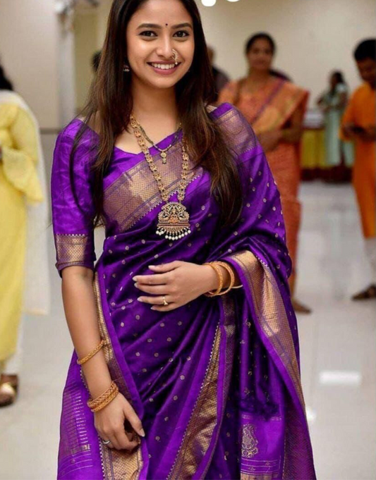 Kinjal Violet Kanchipuram saree