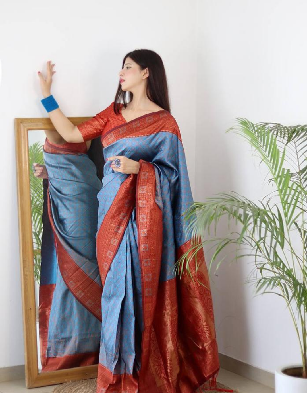 Pooja Blue Soft Silk Saree