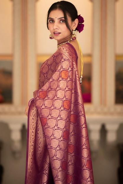 Blush Gleam - Plum - Banarasi Silk Saree