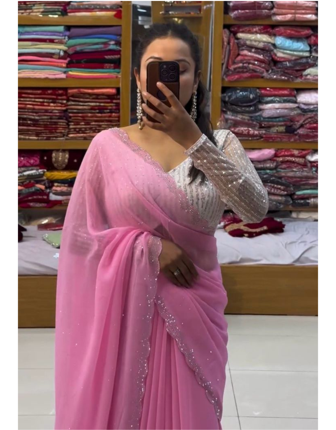 Pink Lata Georgette Silk Party Wear Saree