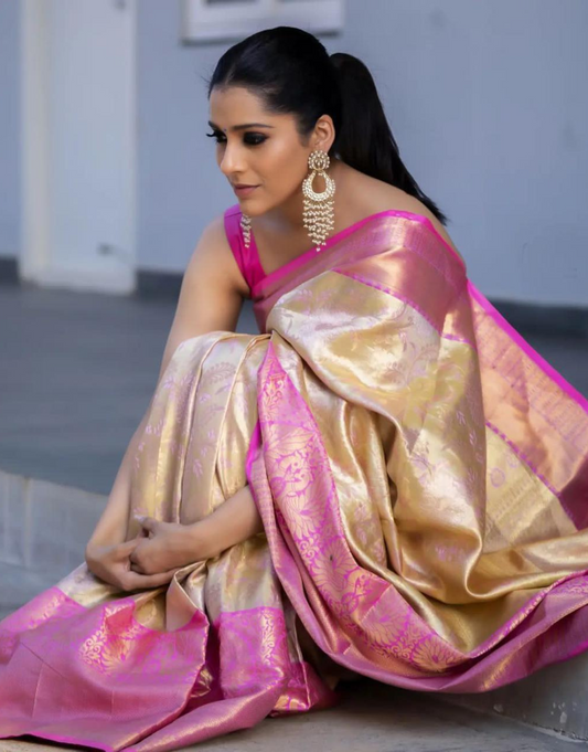 Shrushti Off White Kanchipuram Silk Saree