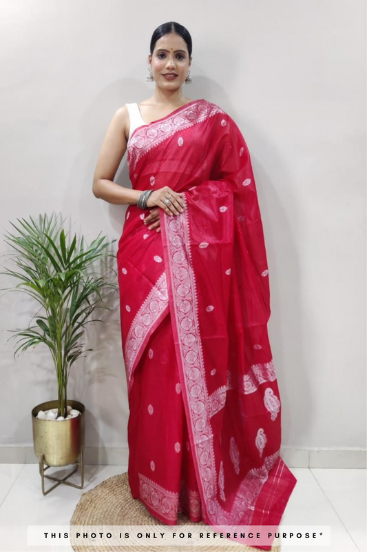 Tulsi Hot Pink Linen Cotton Saree