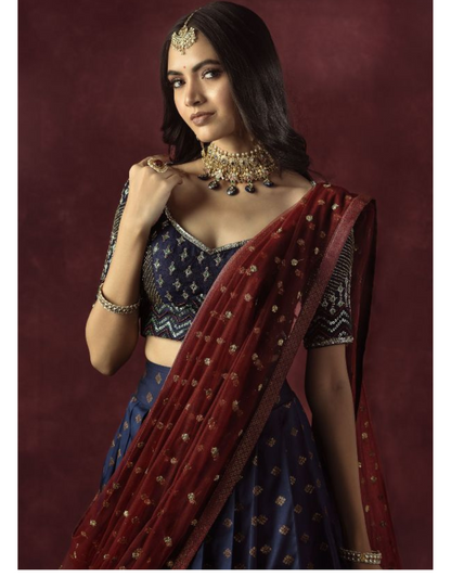 Kavya Dark Blue Kanchipuram Lehenga Choli