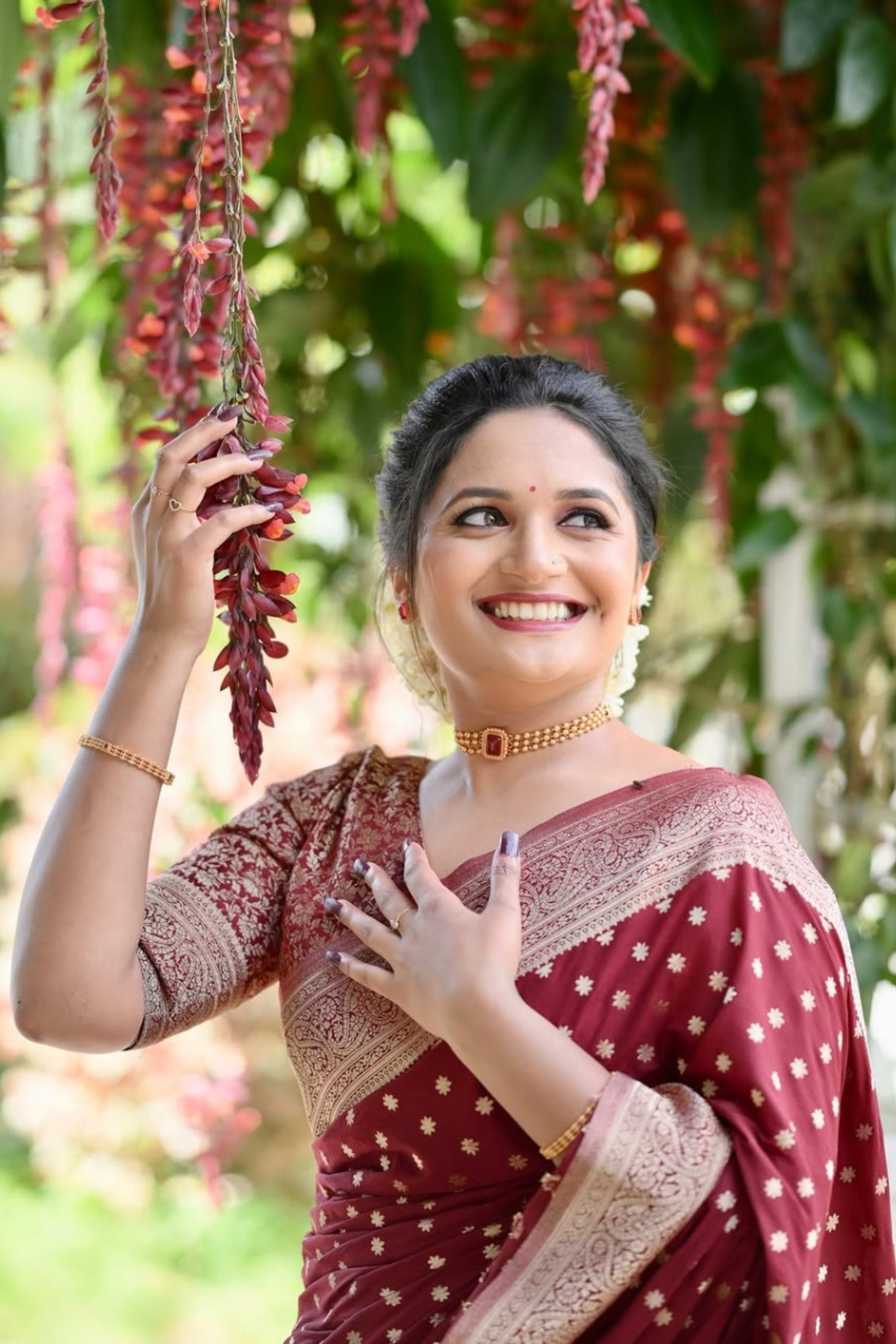 Meadow Breeze - Red Banarasi Soft Silk Saree