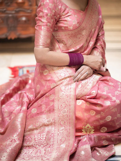 Hira Peach Banarasi Silk Saree