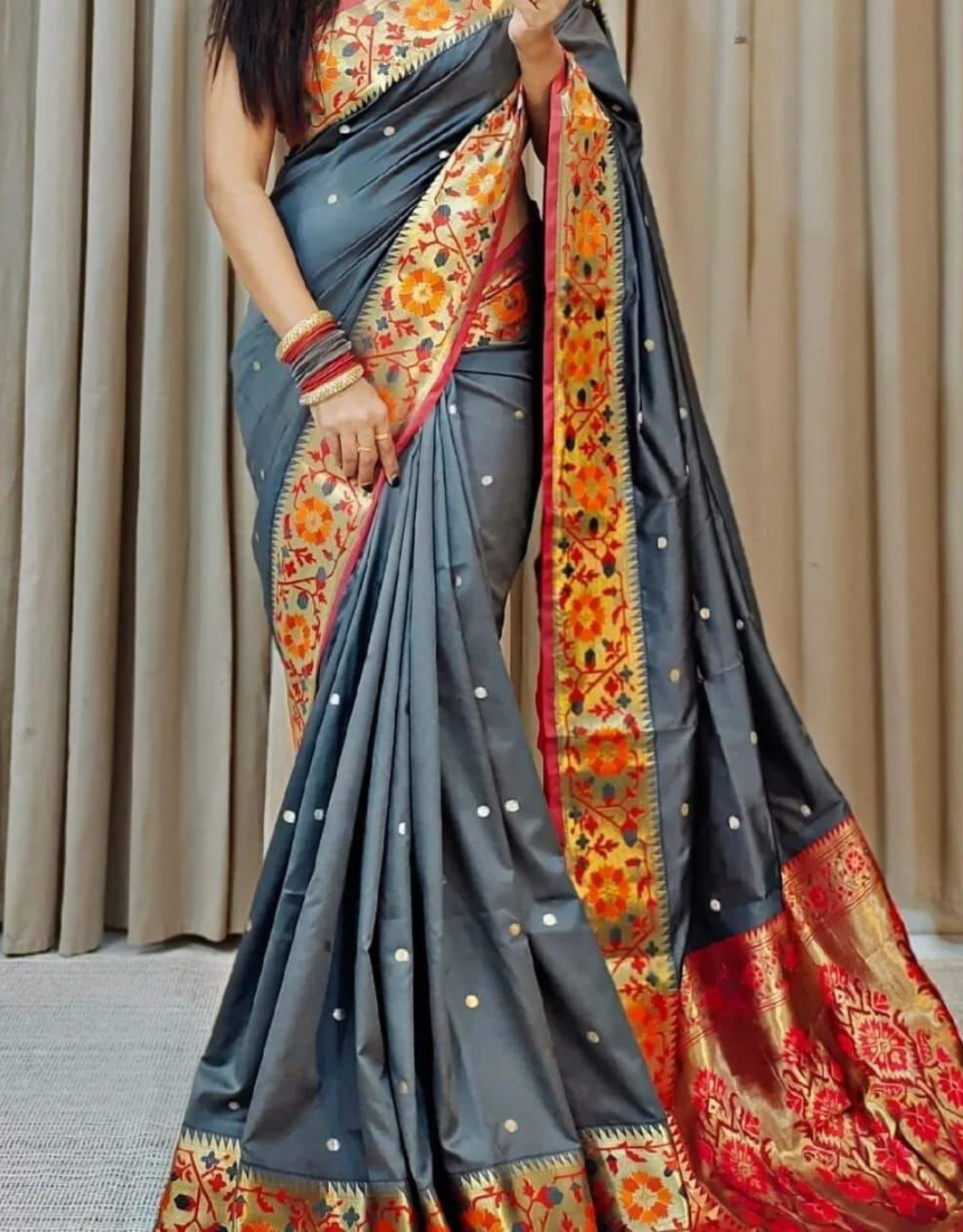 Nikita Grey Paithani Silk Saree