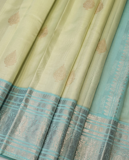 Menka - Pastel Kanjivaram Silk Saree with Zari Border
