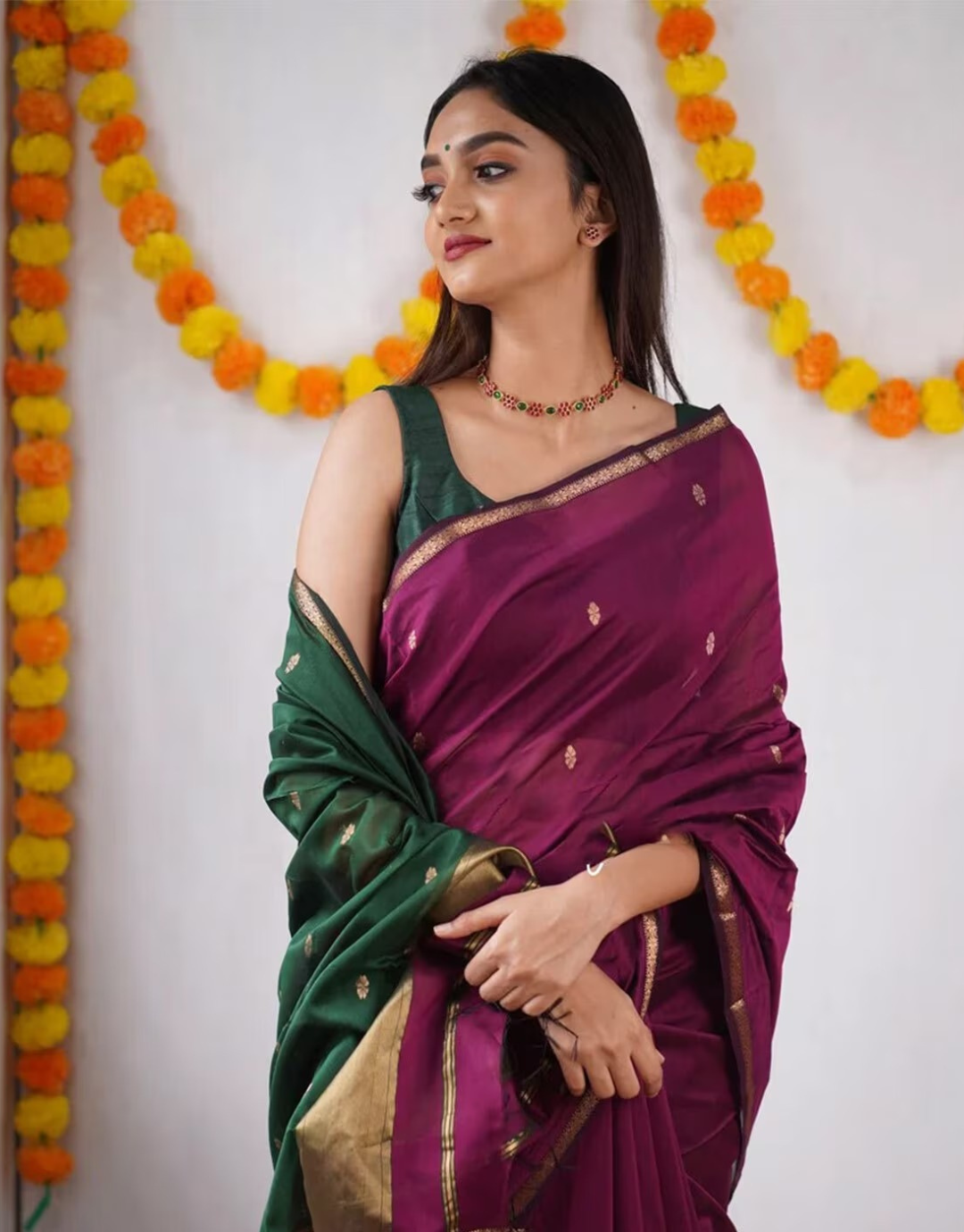 Freya Pink-Green Cotton Silk Saree