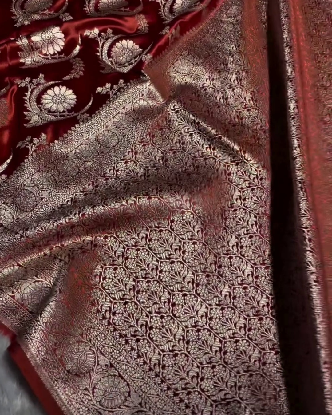 Kriva - Premium Brown Floral Banarasi Silk Saree