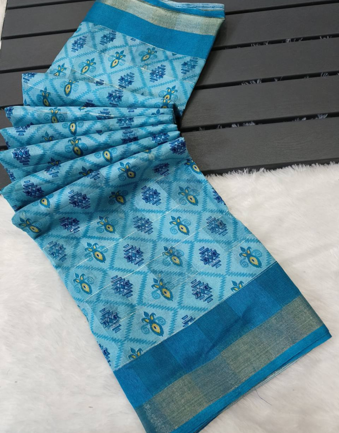 Suman Sky Blue Cotton Saree