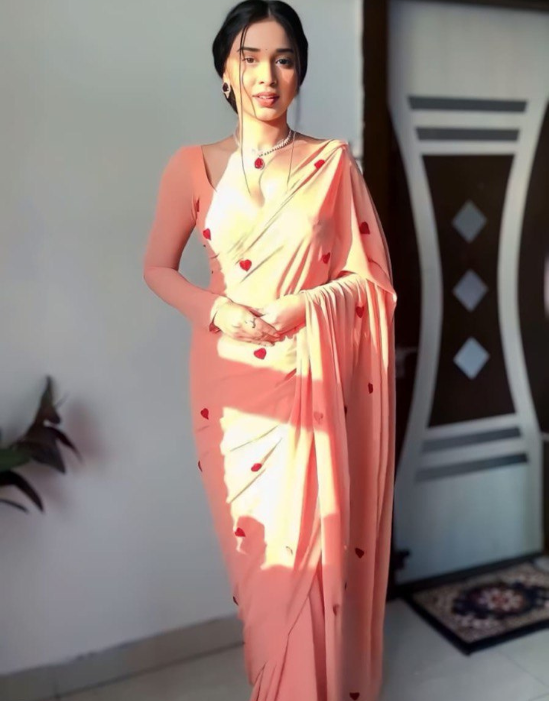 Vena Peach Ready To Wear Saree