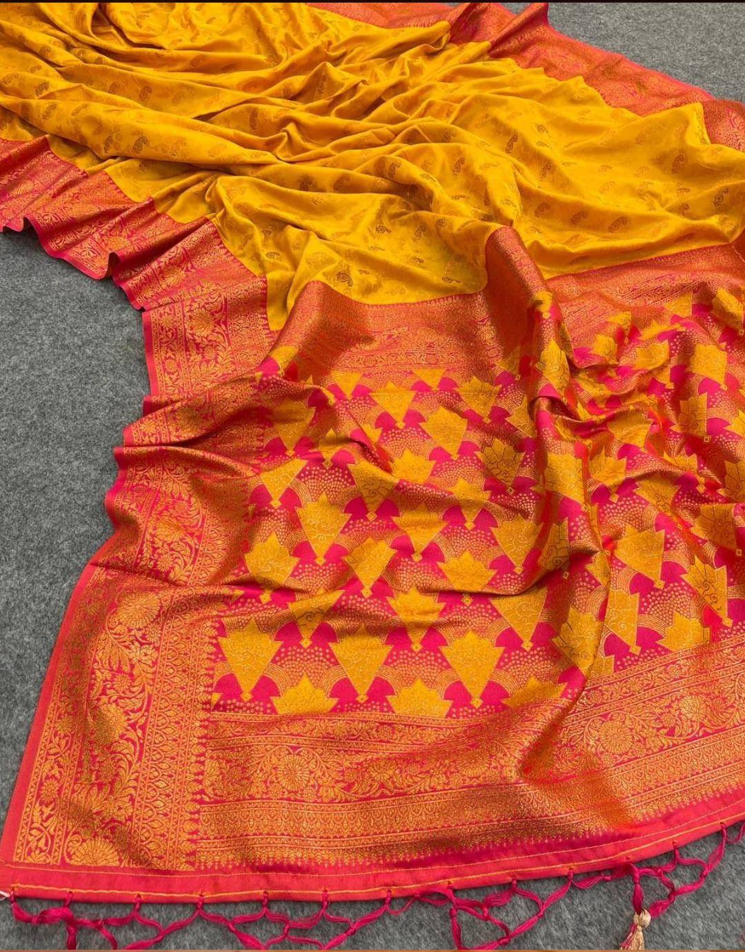 Neela Yellow Banarasi Satin Silk Saree