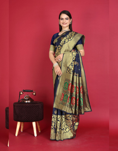 Sneha Navy Blue Banarasi Saree