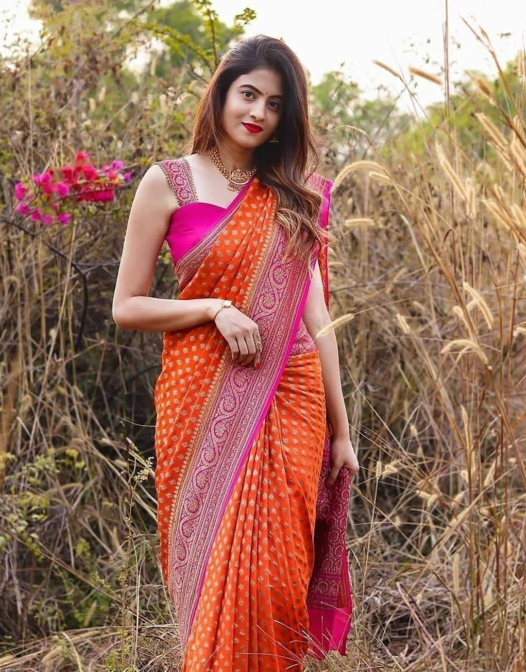 Neha Orange Soft Silk Saree