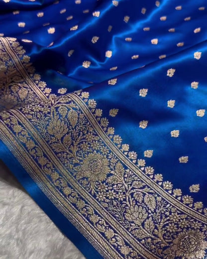 Bansri - Royal Blue Floral Zari Banarasi Saree