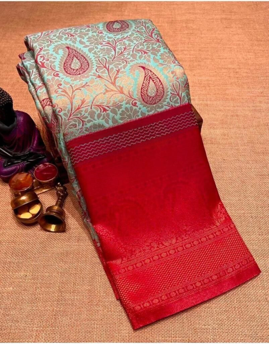 Kavya Sky-Red Kanchipuram Silk Saree