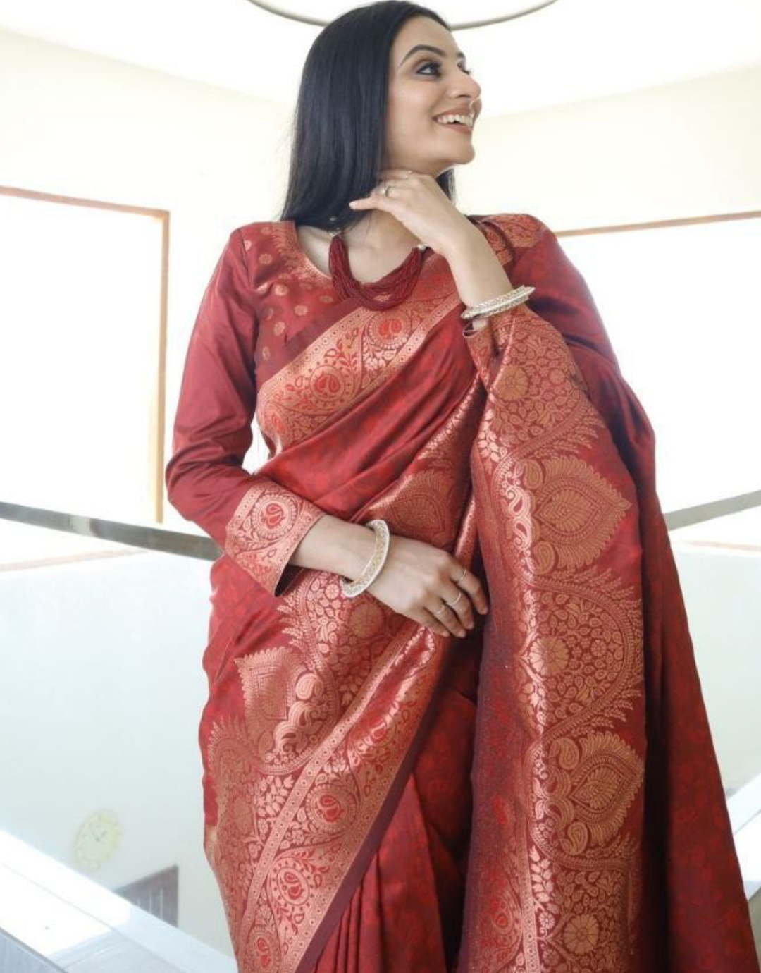 Jivika Maroon Banarasi Silk Saree