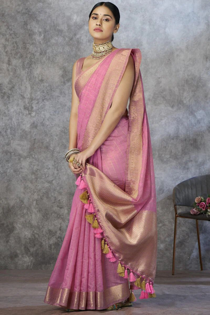 Valkyra Threads - Pink Pure Khadi cotton Saree