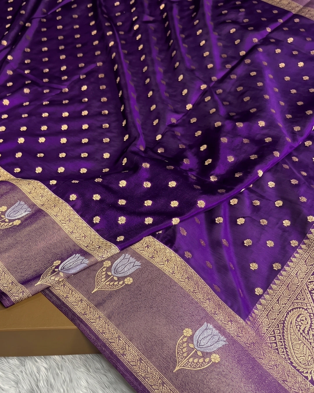 Varni - Royal Purple Zari Blossom Saree