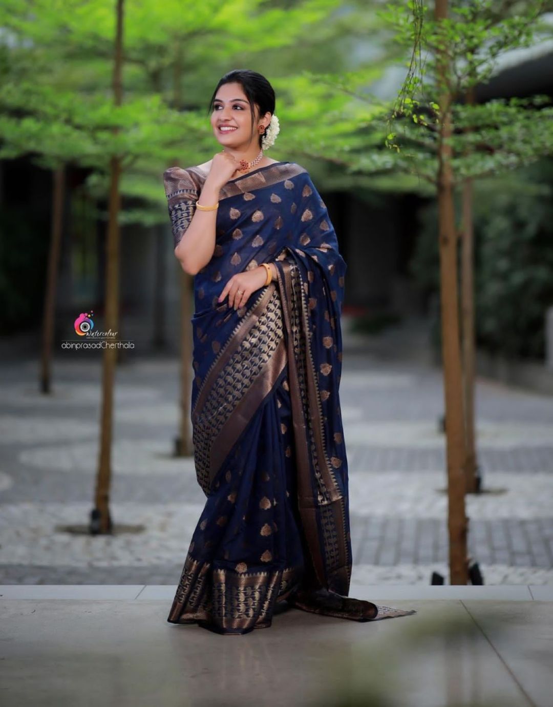 Drishti Navy Blue Kanchipuram Saree