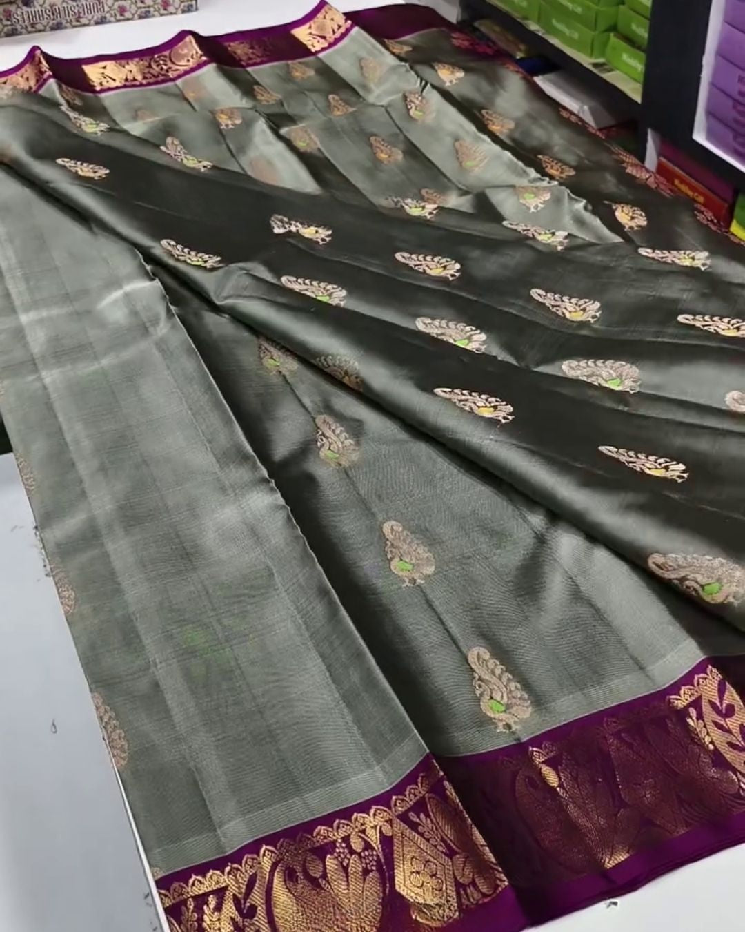 Ritisha - Sage Green Silk Blend Saree with Contrast Zari Border