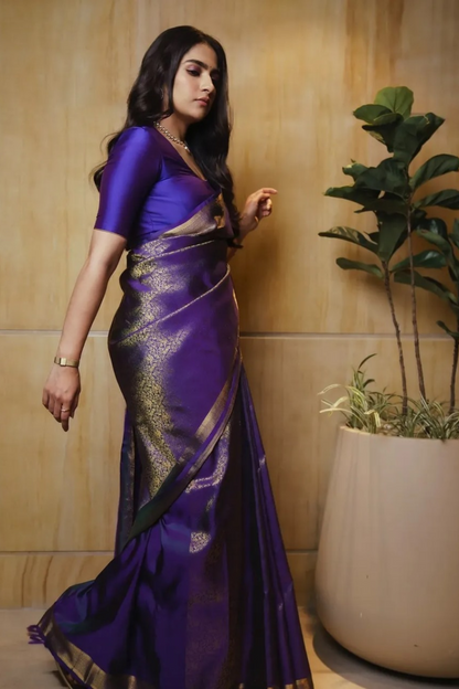 Aurora loom - Purple Banarasi Soft Silk Saree