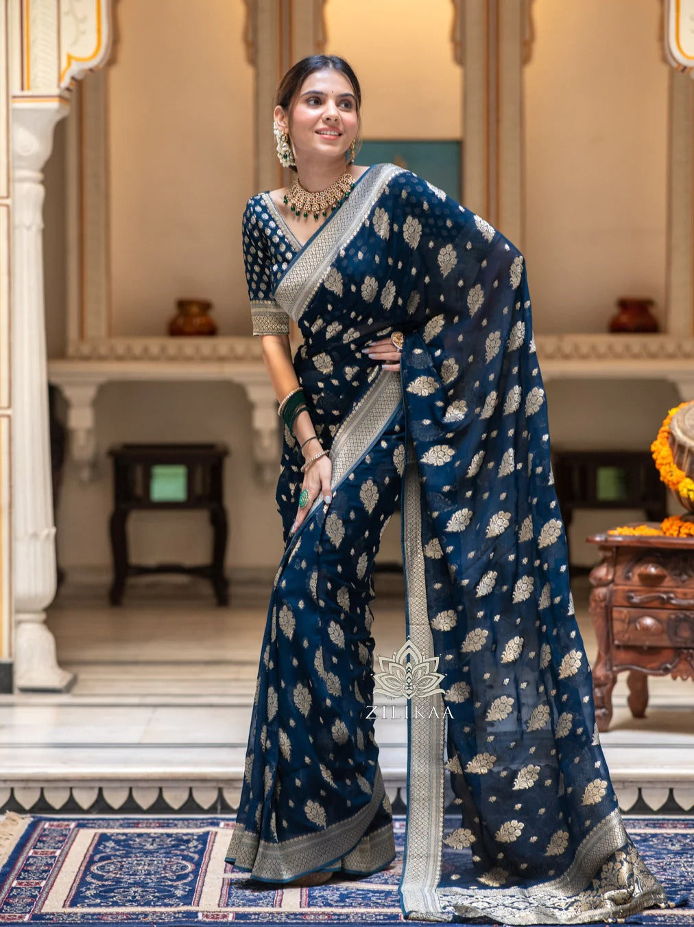 Sudha Blue Banarasi Silk Saree