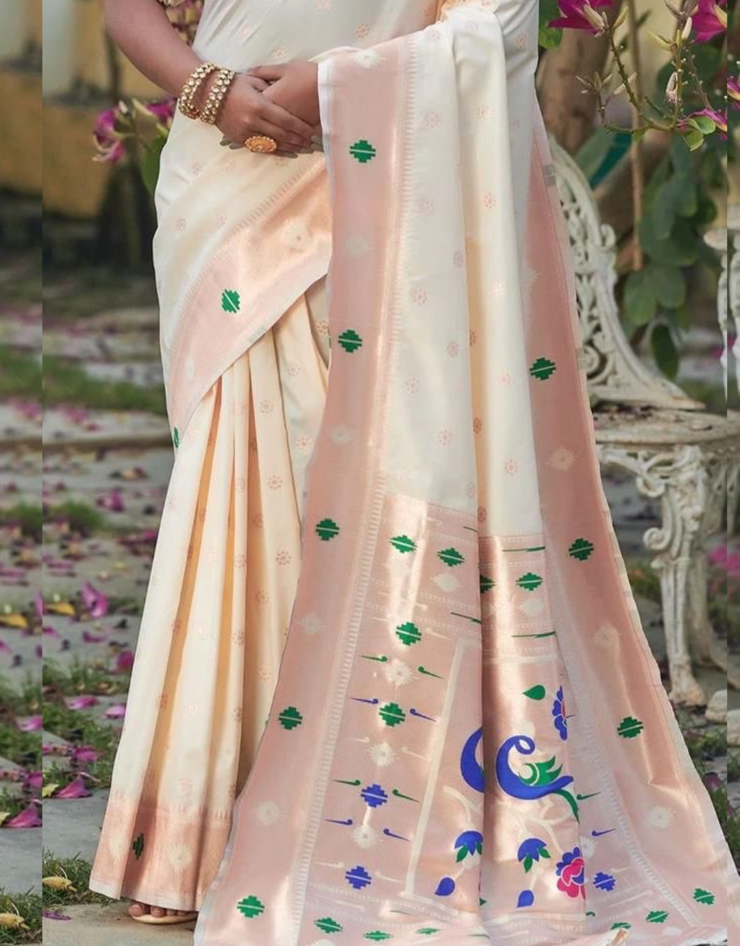 Kaveri Off White Banarasi Silk Paithani Saree