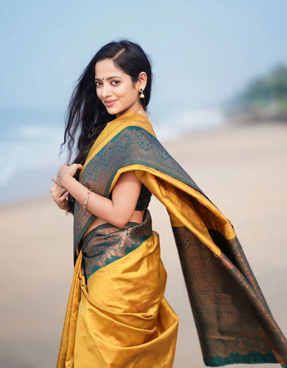 Yana Yellow Litchi Silk Saree