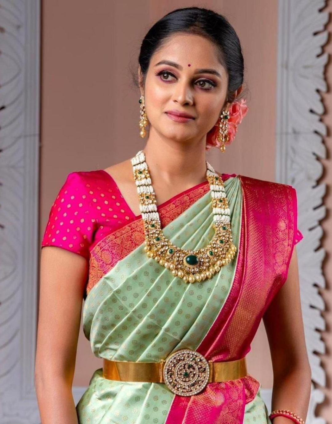 Sarswati Thistle Green Kanchipuram saree