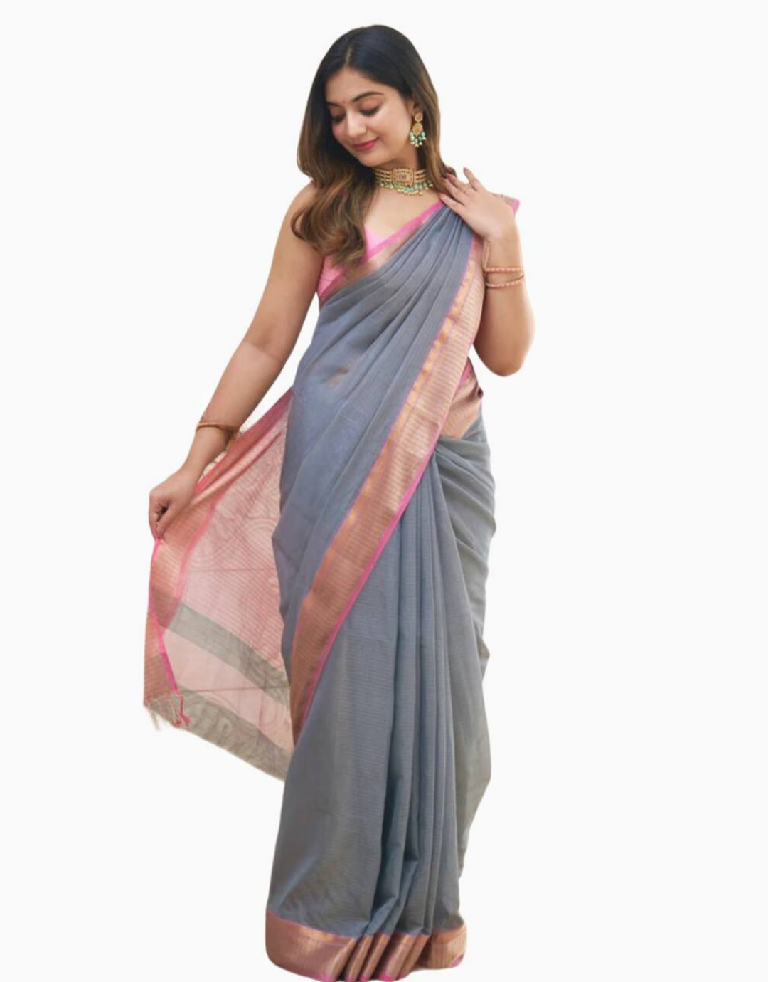 Prerna Grey Linen Cotton Saree