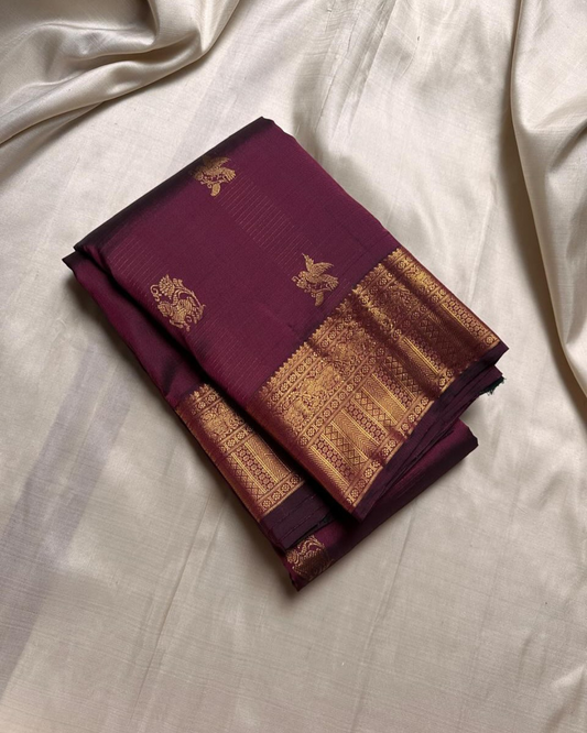 Kavya - Wine Purple Kanjivaram Saree with Zari Motifs