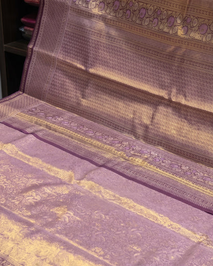 Svarnika - Purple Floral Banarasi Saree
