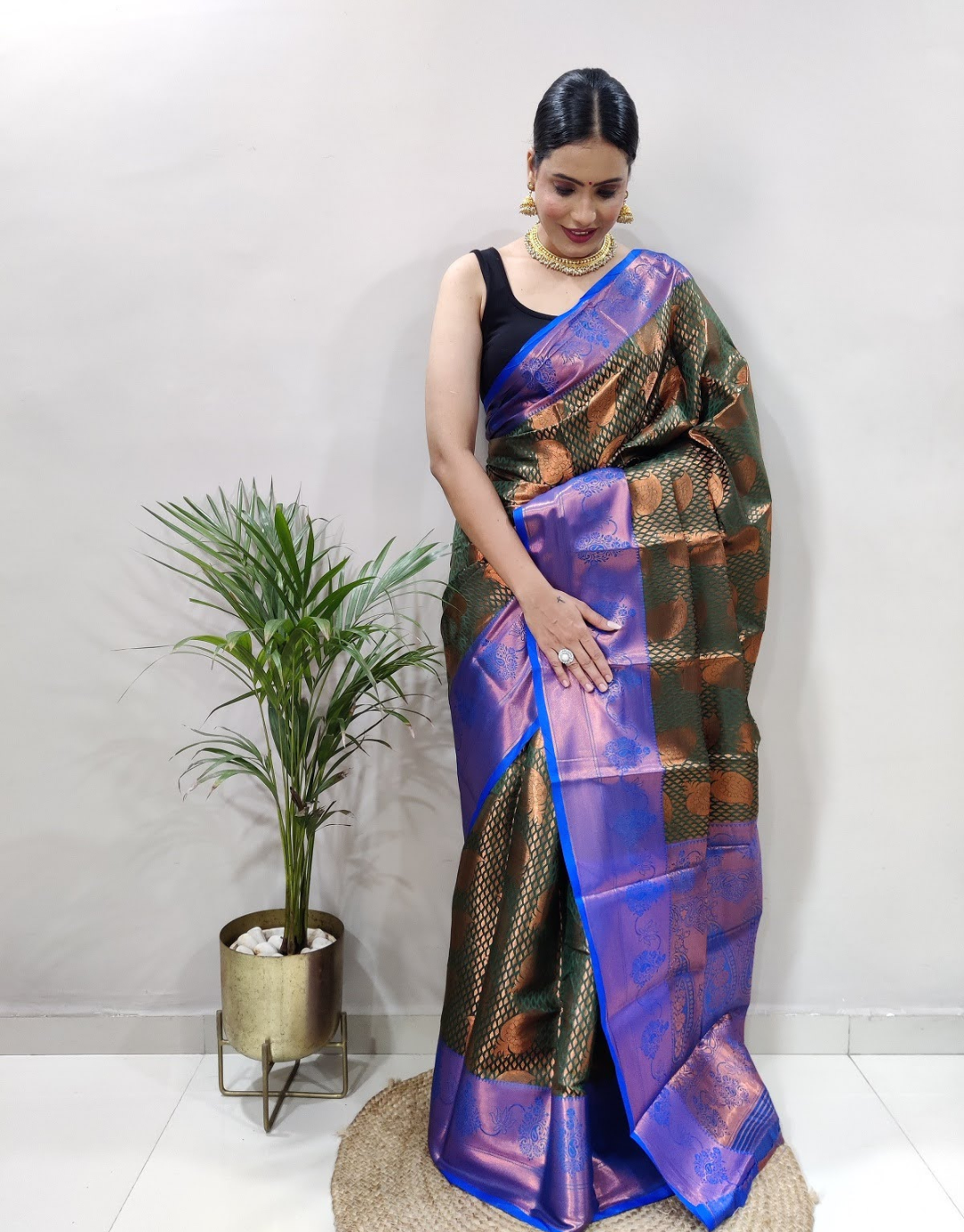 Mahi Dark Green-Navy Blue Soft Silk Saree