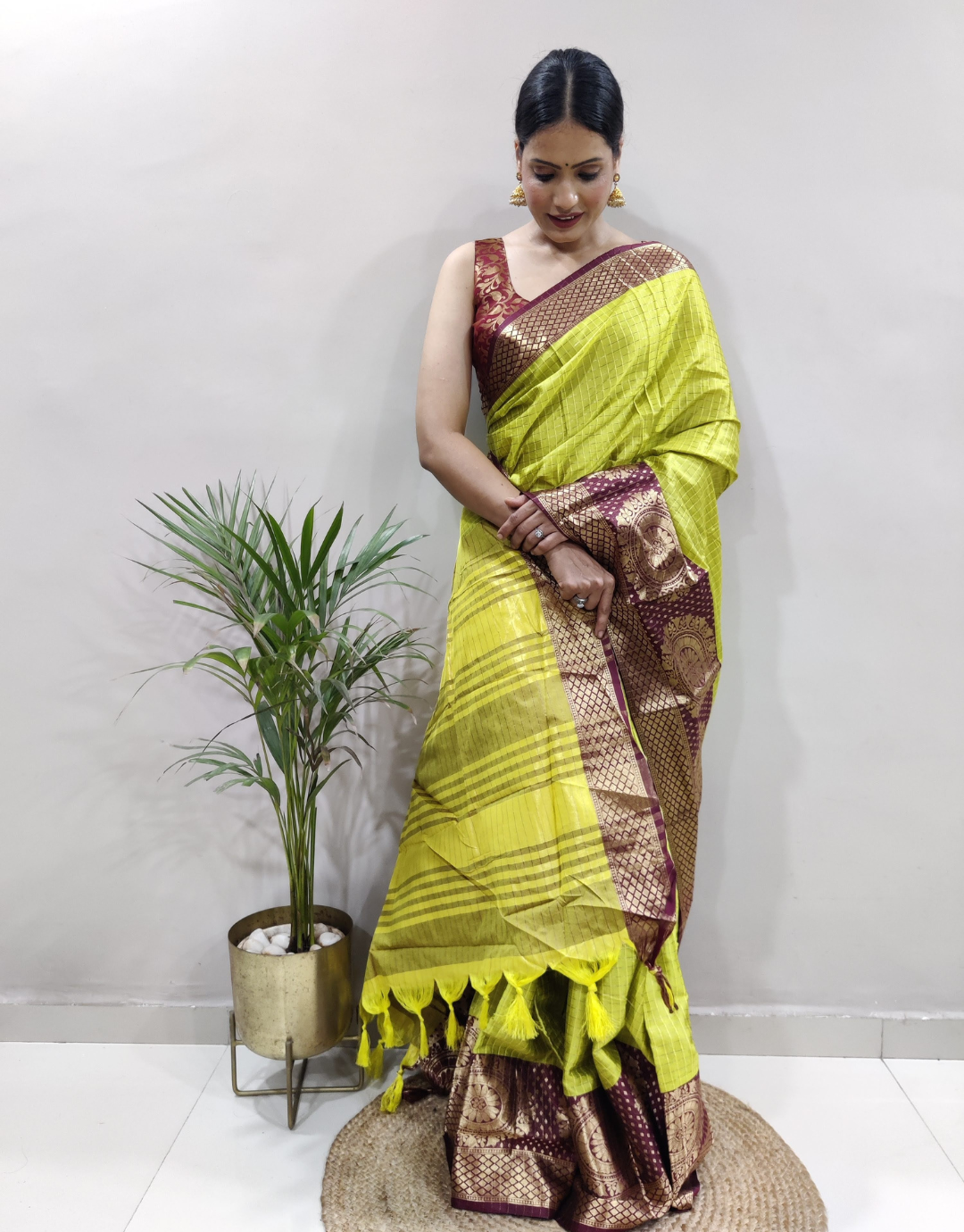 Avni Greenish Beige Soft Silk Saree