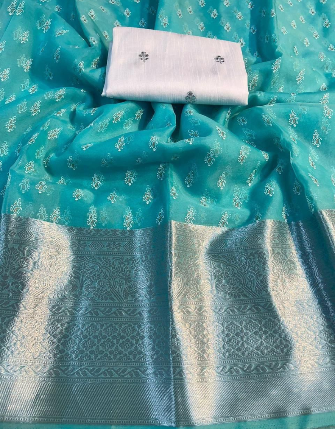 Jiya Sky Blue Organza Silk Saree