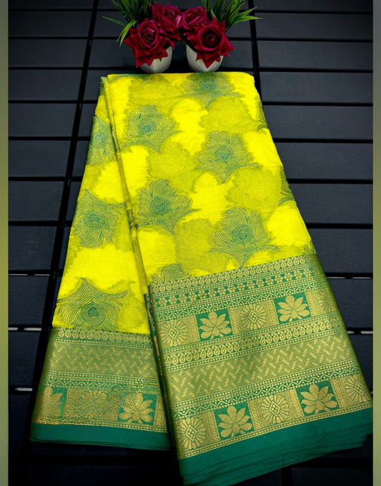 Vishakha Yellow-Sky Organza Silk Saree