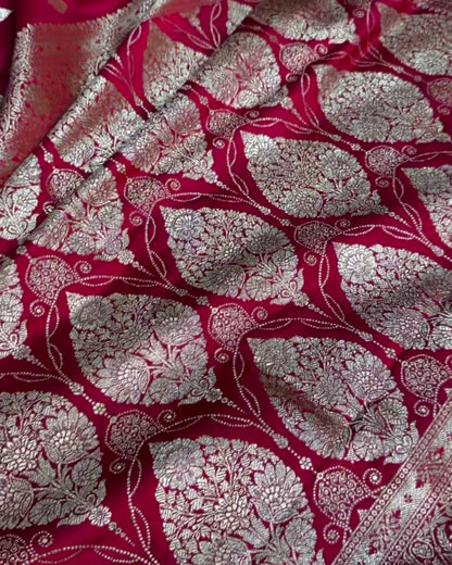 Anisha - Royal Pink Silver Zari Banarasi Saree