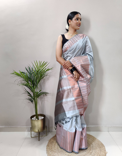 Himanshi Light Grey Soft Silk Saree