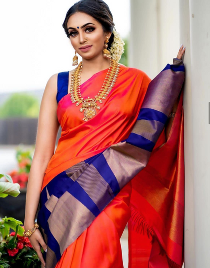 Bhumee Orange Soft Silk Saree