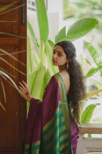 Amethyst Shine - Handwoven Silk Saree