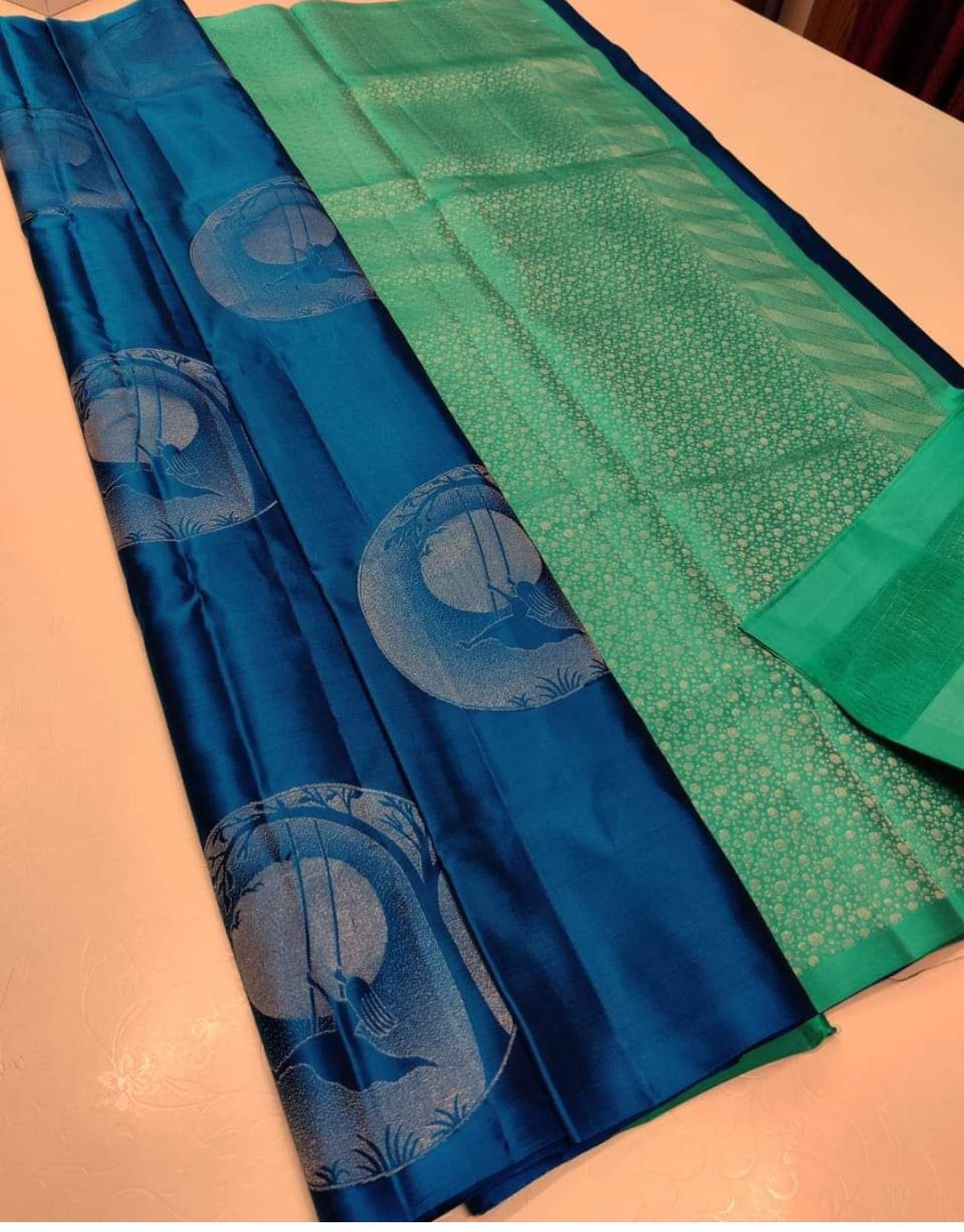 Jeel Ramagreen Litchi Silk Saree