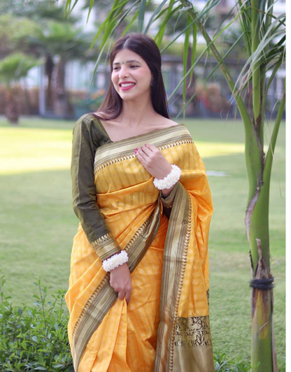 Zoya Yellow Soft Lichi Silk Saree Silk Saree With Angelic Blouse