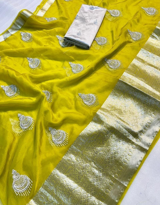 Sweety Yellow Organza Silk Saree