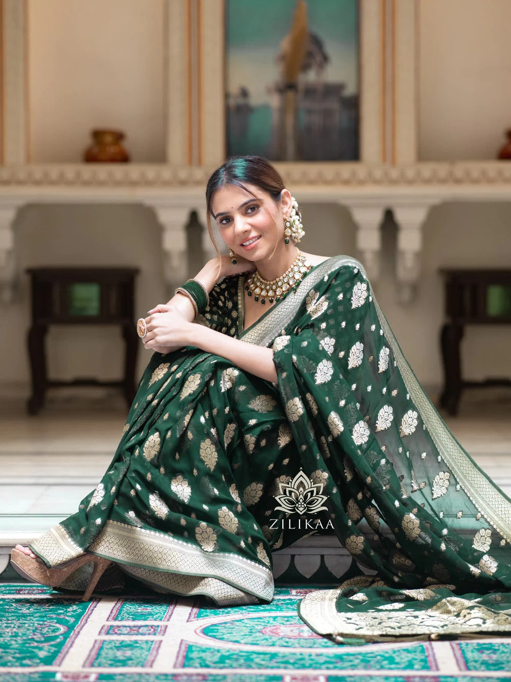 Sudha Green Banarasi Silk Saree